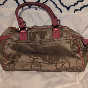 Vintage Coach Brown and Pink Sateen And Leather Women's Bag.
